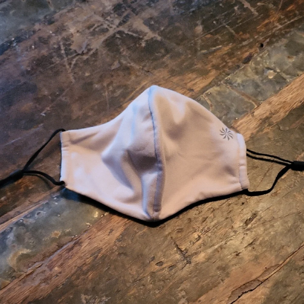 Athleta Lilac face mask with black ear loops
